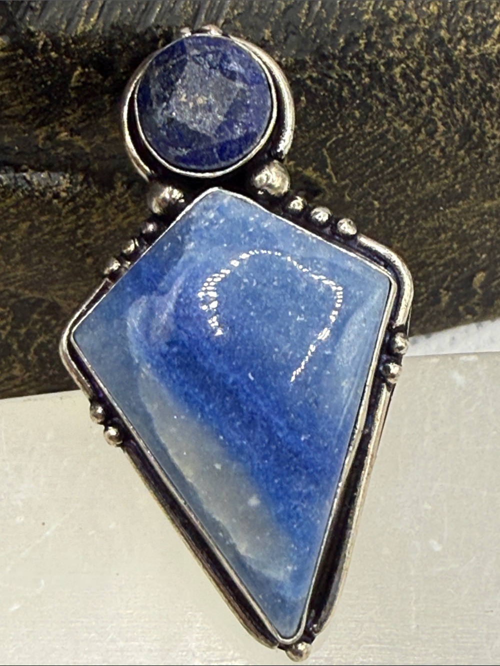 Vintage unusual denim lapis lazuli or sodalite Blue gemstone ring 925 silver ⭐️